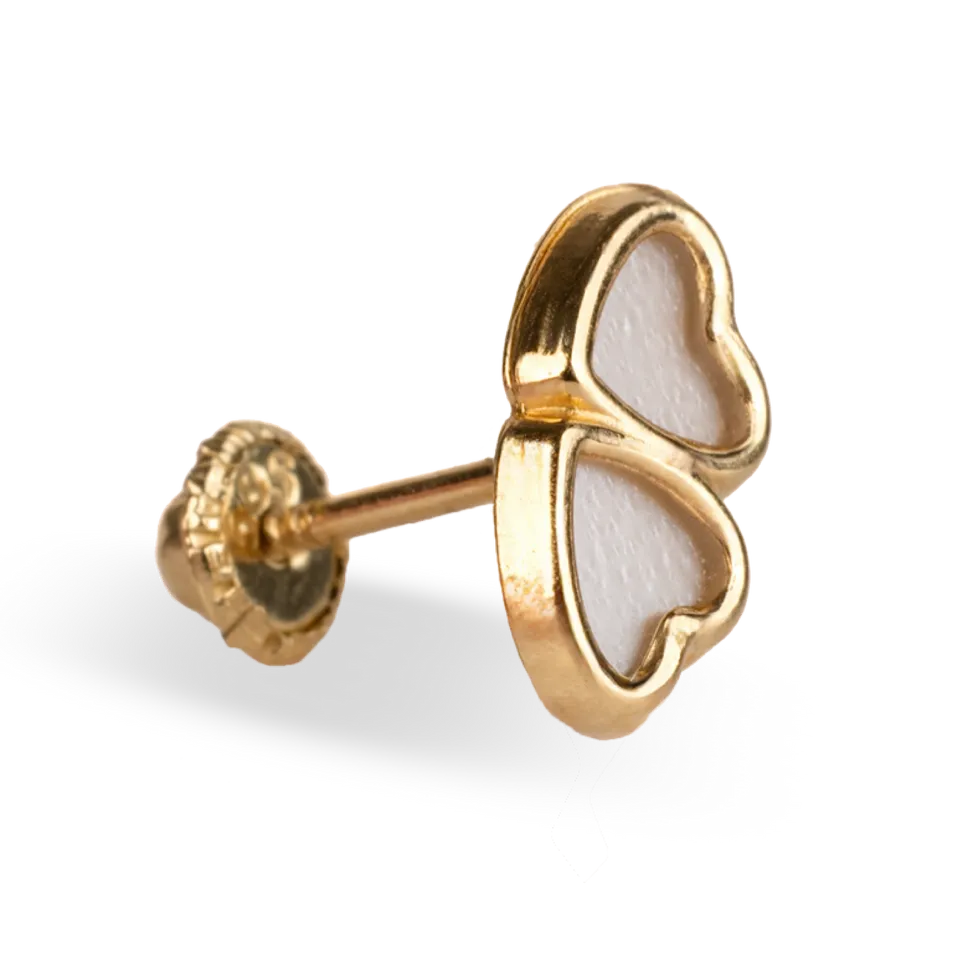 Gold Double Heart Stud Earrings