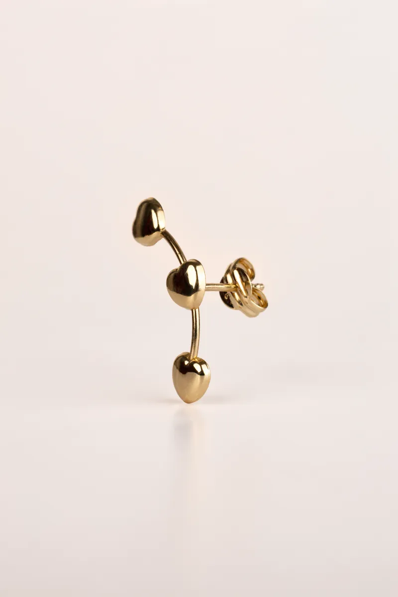Gold Triple Heart Stud Earrings